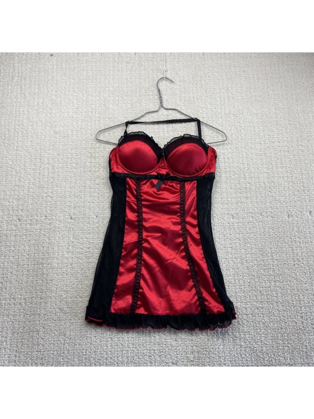 Y2K Native Initmates Babydoll Slip Dress Sz 38C Red / Black Witchy Grunge Goth